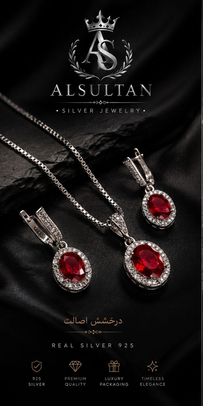 نیم ست طرح نگین یاقوت سرخ با نگین مخراجی سفید